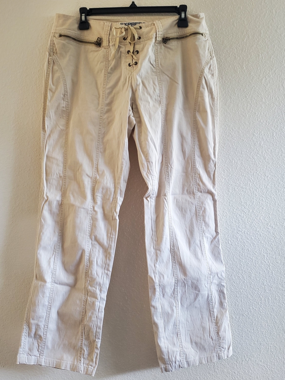 Express Precision Fit Women's Light Beige Chinos with Lace Up Front Size 11/12